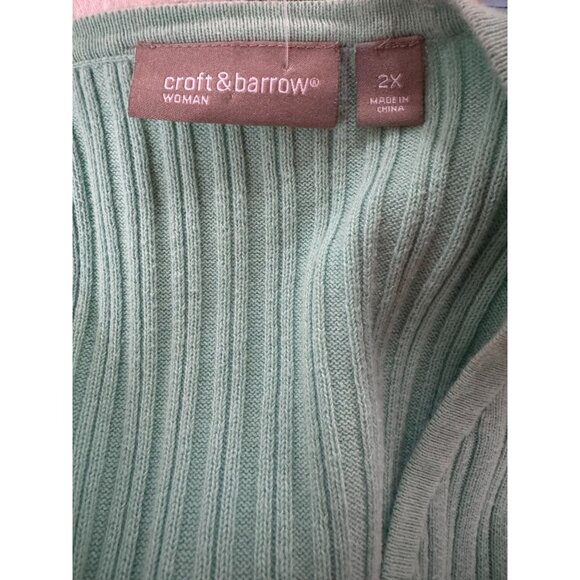 Croft & Barrow Womens Mint Green Ribbed V-Neck Sweater 2X 100% Cotton - Picture 5 of 16